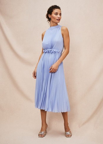 Phase Eight Simara Pleated Dress Blue Canada | IUPJVQ-074